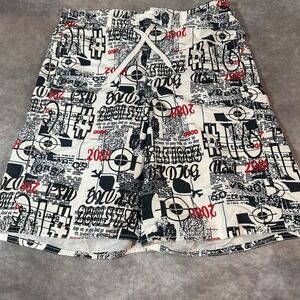 10W Apparel Mens Medium Swim Trunks‎ Graphic Print Board Shorts White Black Red
